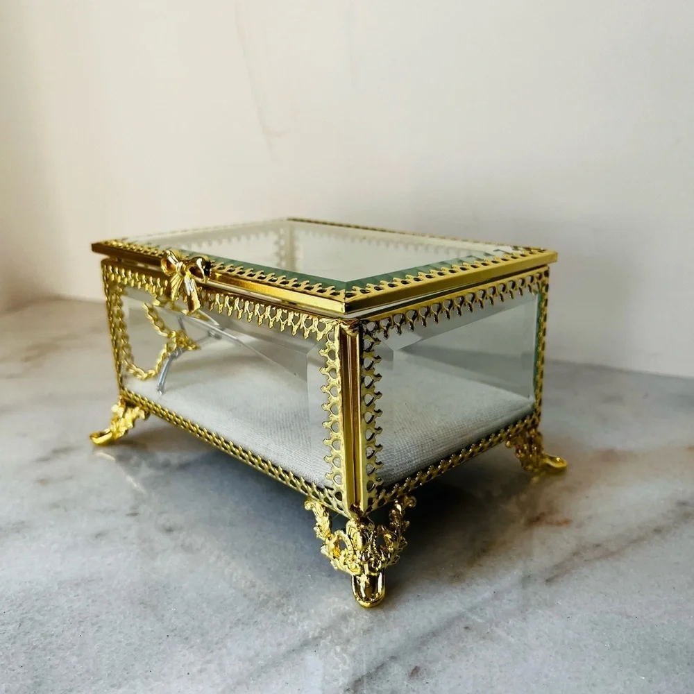 Elegant Gold Glass Jewelry Box